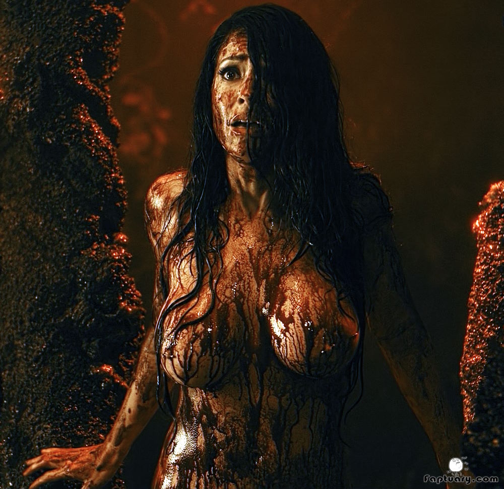 Brigitte Kingsley topless and covered in blood while panicking
