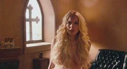 Lindsay Lohan nude with hair covering her boobs but nipples visible in Machete